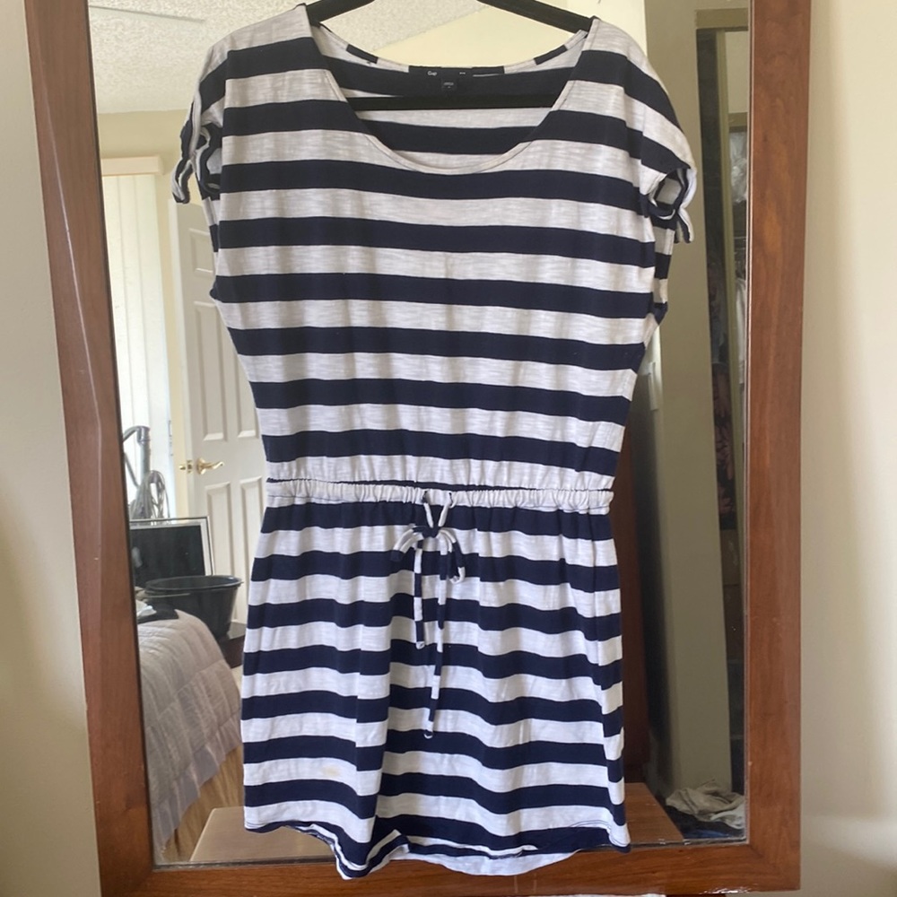 Blue and white striped small gap dress with drawstring waist